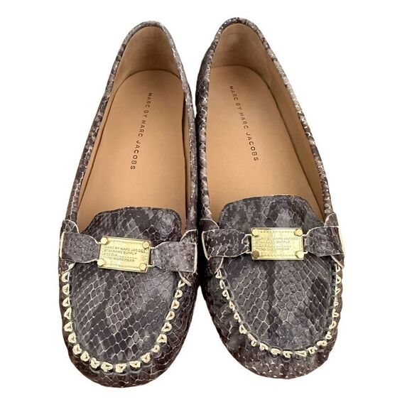 Marc by Marc Jacobs Grey Leather Snakeskin Driving Loafers Size 36 - Picture 3 of 9